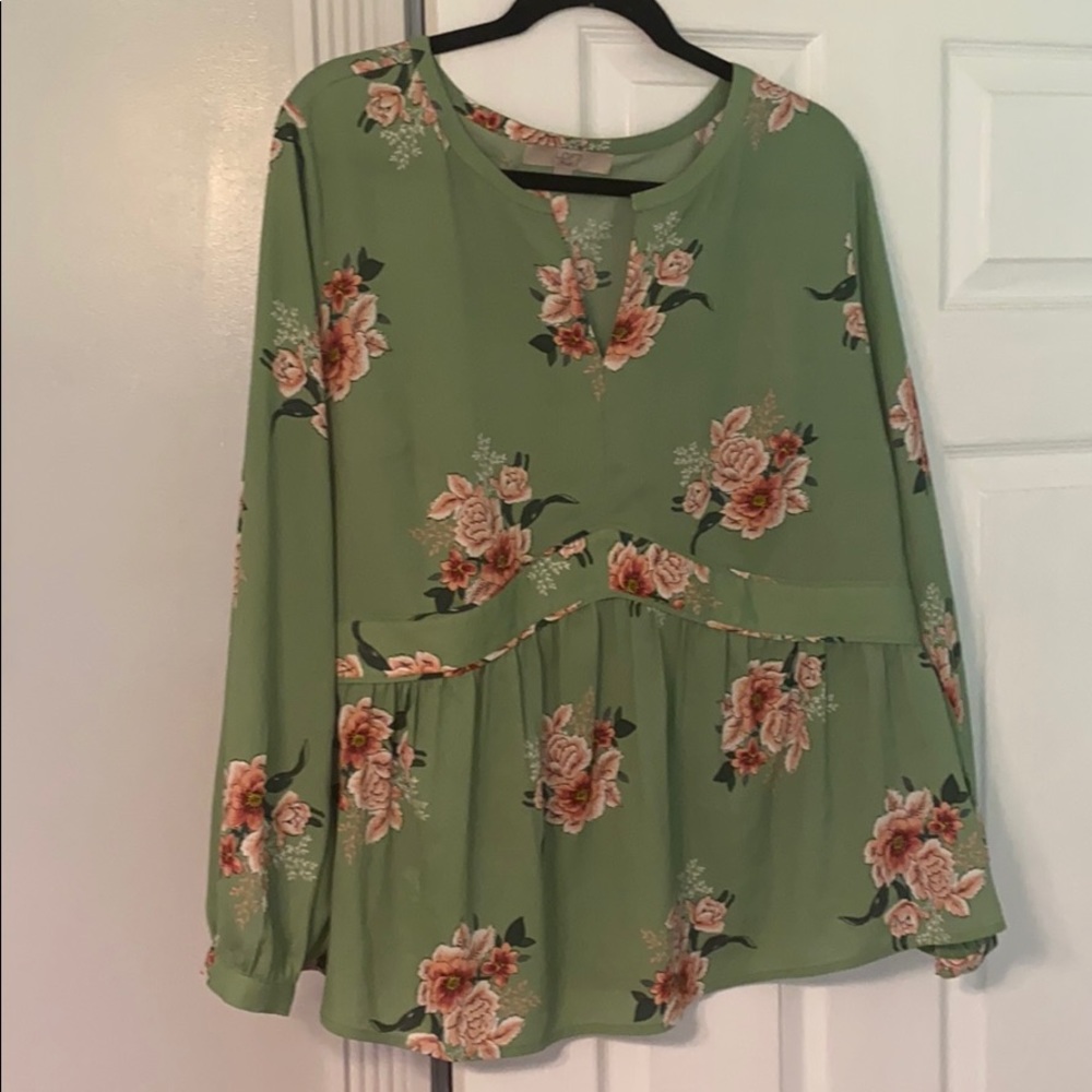 Loft plus green floral blouse